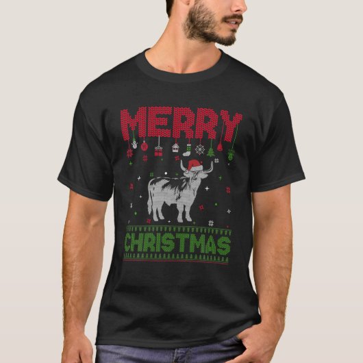 醜いホリデーセータークリスマスハイランドおもしろいカウズ Tシャツ (正面)