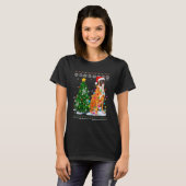 醜いボクサーパグス犬サンタ帽子クリスマスツリーライト Tシャツ (正面フル)