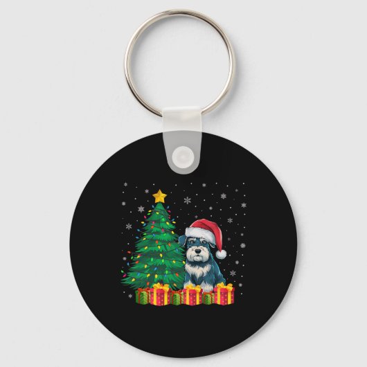 醜いミニチュアシュナウザーサンタハットクリスマスライト キーホルダー (正面)