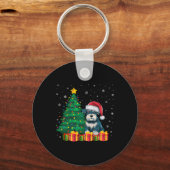 醜いミニチュアシュナウザーサンタハットクリスマスライト キーホルダー (正面)