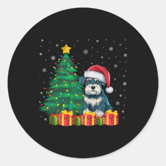醜いミニチュアシュナウザーサンタハットクリスマスライト ラウンドシール