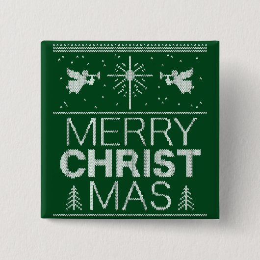 醜いメリーキリストマスセーター宗教緑 缶バッジ (正面)