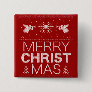 醜いメリーキリストマスセーター宗教赤白 缶バッジ