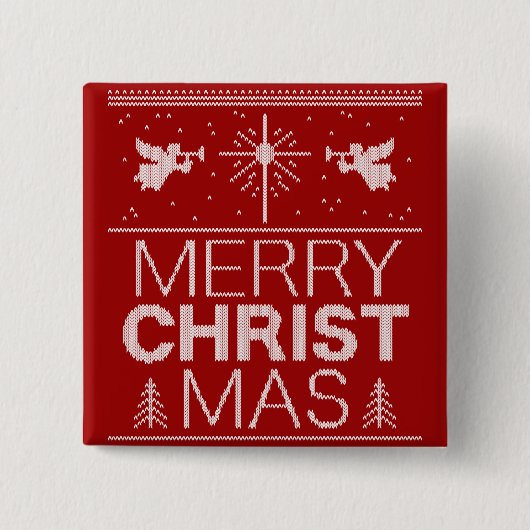 醜いメリーキリストマスセーター宗教赤白 缶バッジ (正面)