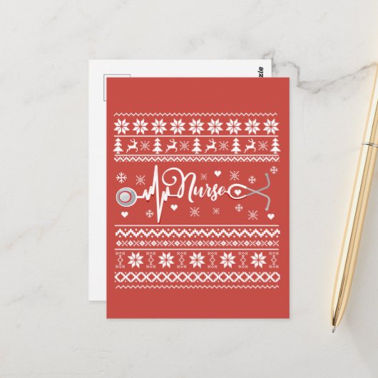 醜いメリークリスマスセーターのハートビート ポストカード (正面/裏面インサイチュ)