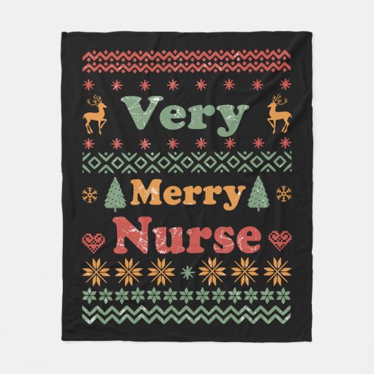 醜いメリークリスマスセーターナースヴィンテージ フリースブランケット (正面)