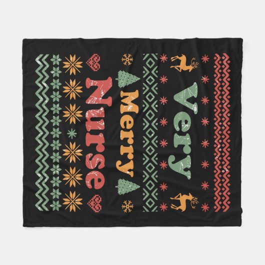 醜いメリークリスマスセーターナースヴィンテージ フリースブランケット (正面(横))