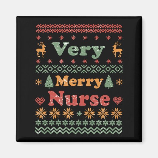 醜いメリークリスマスセーターナースヴィンテージ マグネット (正面)
