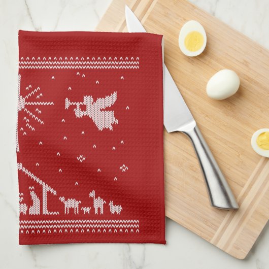 醜いメリークリスマスセーター出生クリスチャン キッチンタオル (四つ折り)