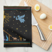 醜いメリークリスマスセーター出生クリスチャン キッチンタオル (四つ折り)