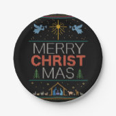 醜いメリークリスマスセーター宗教的出生 ペーパープレート (正面)