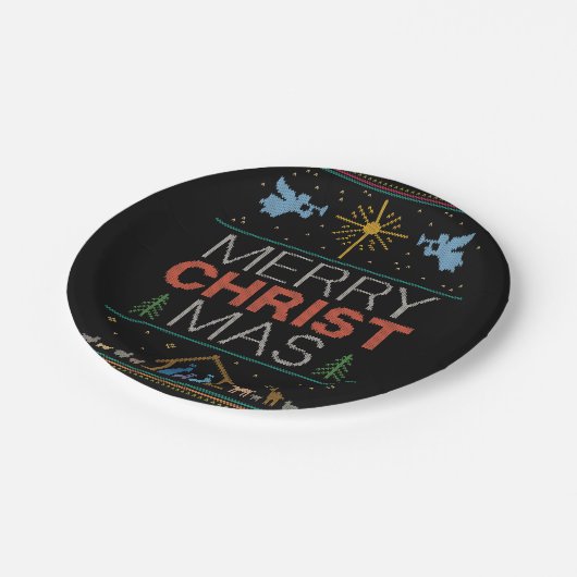 醜いメリークリスマスセーター宗教的出生 ペーパープレート (アングル)