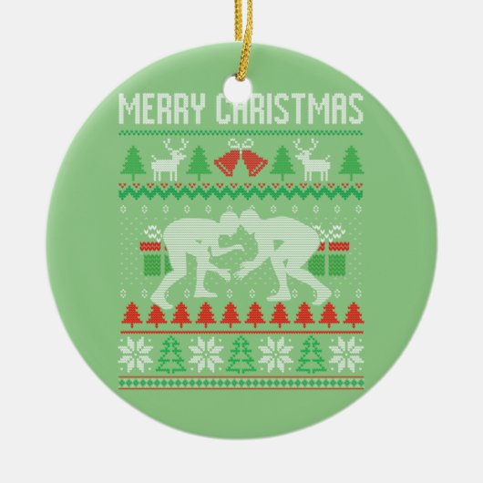 醜いメリークリスマスレスリングレスラーサンタクリスマス セラミックオーナメント (正面)