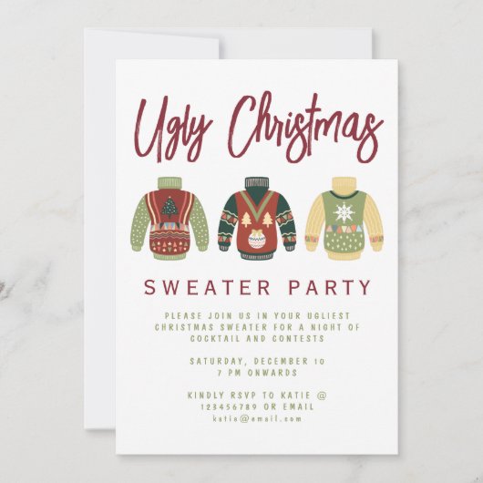 醜いモダンクリスマスセーターパーティの招待状 シーズンカード (正面)