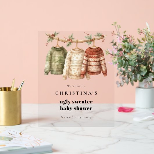 醜いモダンセーター赤ちゃんシャワーへようこそ アクリルサイン (ウェディング)