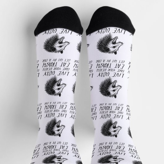 醜い偽物を生きろ食べうゴミおもしろいオポッサム ソックス (上部)