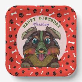 醜い犬の顔オーストラリアの羊飼いの誕生日 ペーパープレート