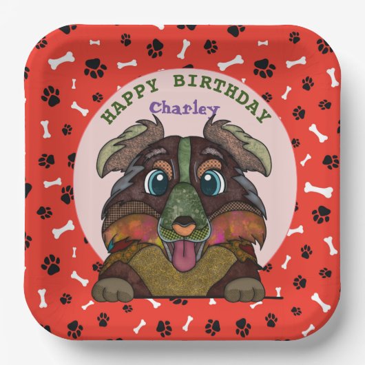 醜い犬の顔オーストラリアの羊飼いの誕生日 ペーパープレート (正面)