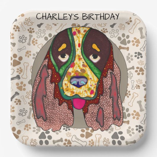 醜い犬の顔スリンガースパニエル犬誕生日 ペーパープレート (正面)