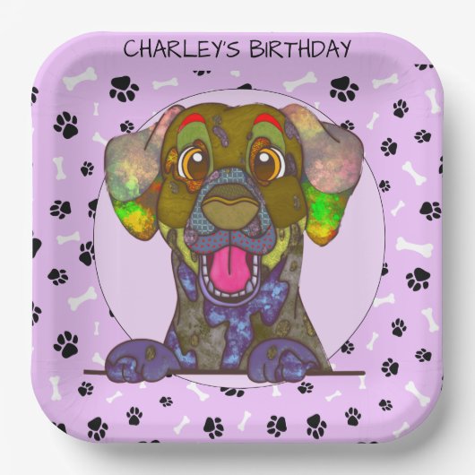 醜い犬の顔ダルマ天の誕生日紙プレート ペーパープレート (正面)