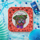 醜い犬の顔パグ誕生日紙プレート ペーパープレート (パーティー)