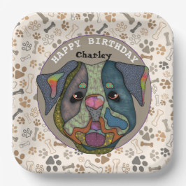 醜い犬の顔ブルドッグ誕生日 ペーパープレート