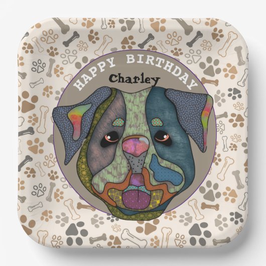 醜い犬の顔ブルドッグ誕生日 ペーパープレート (正面)