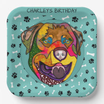 醜い犬の顔ロットワイラー誕生日紙プレート