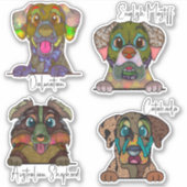 醜い犬の顔抽象芸術アートステッカーパック シール (正面)
