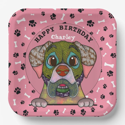 醜い犬の顔英語マスティフ誕生日 ペーパープレート (正面)