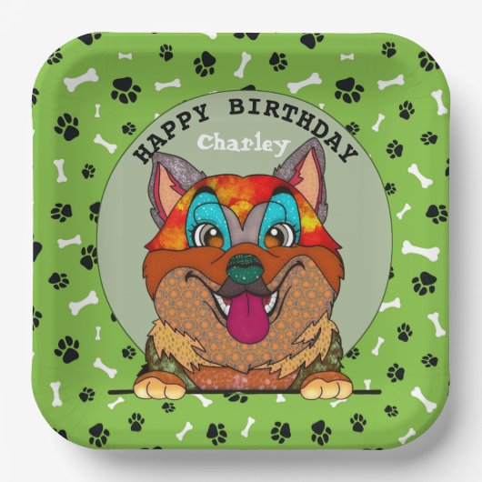 醜い犬顔秋田紙プレート ペーパープレート (正面)