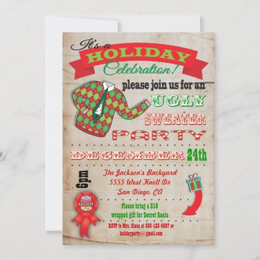 醜い素晴らしセータークリスマスパーティの招待状 招待状 (正面)