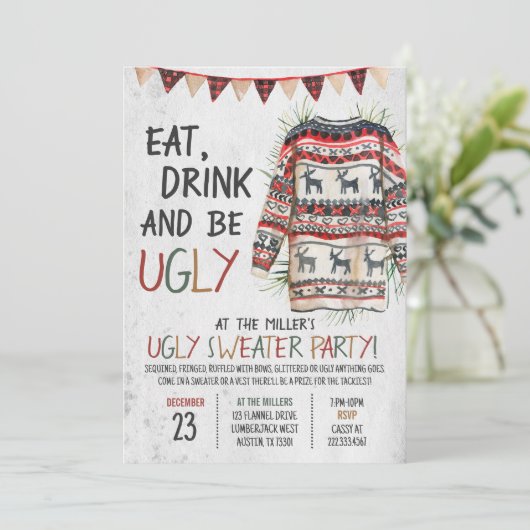 醜い素朴セーターのクリスマスパーティー 招待状 (スタンド正面)
