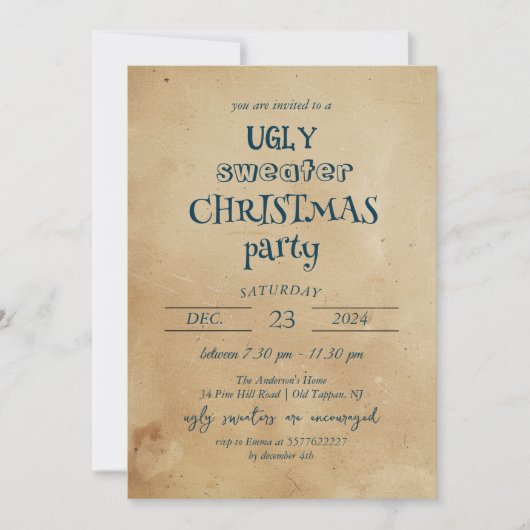 醜い素朴セータークリスマスパーティの招待状 招待状 (正面)