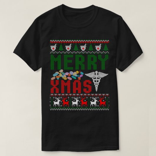 醜い薬剤師クリスマス薬局技術おもしろいクリスマス Tシャツ (デザイン正面)