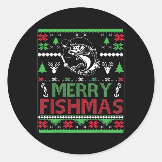 醜い釣りクリスマスBフィッシュアパレル ラウンドシール (正面)