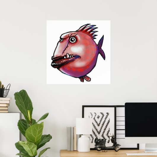 醜い魚の漫画スタイルイラストレーション ポスター (ホームオフィス)