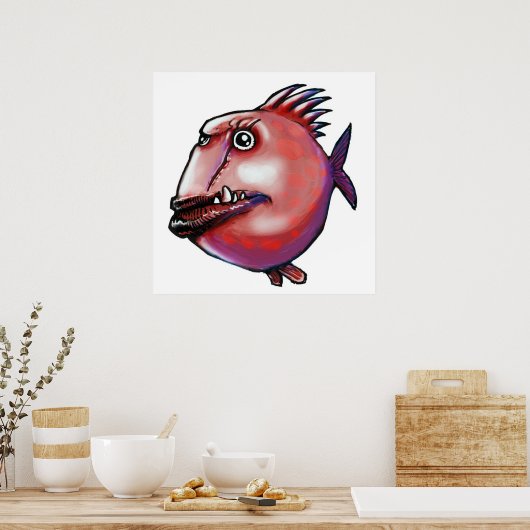 醜い魚の漫画スタイルイラストレーション ポスター (キッチン)