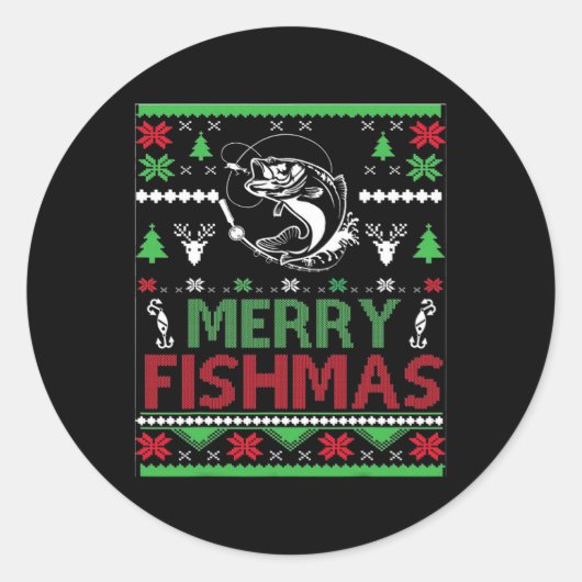 醜い魚釣りクリスマスバイブフィッシュアパレル ラウンドシール (正面)