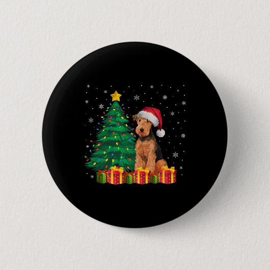 醜いAiredaleテリアサンタハットクリスマスライトD 缶バッジ (正面)