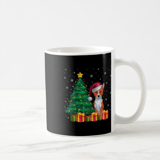 醜いBasenji Santa Hat Christmas Lights犬好き コーヒーマグカップ (右)