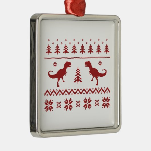 醜いTレックスの恐竜のクリスマスのセーター メタルオーナメント (右)