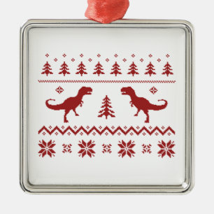 醜いTレックスの恐竜のクリスマスのセーター メタルオーナメント