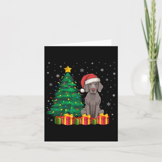 醜いWeimaraner Santa Hat Christmas Lights Dog Lov カード (正面)