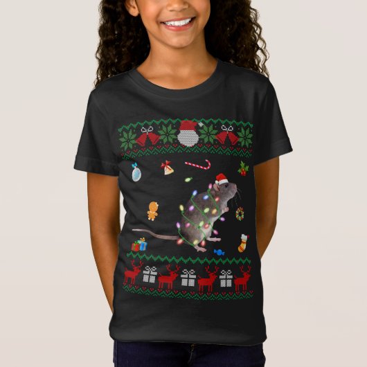 醜おもしろいいクリスマスセーター動物ライトクリスマスR Tシャツ (正面)