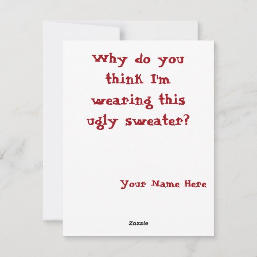 醜おもしろいいセーターのクリスマスカードにプーリー シーズンカード (裏面)