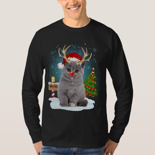 醜おもしろいいセーターキャットトインデアノースポールクリスチム Tシャツ (正面)