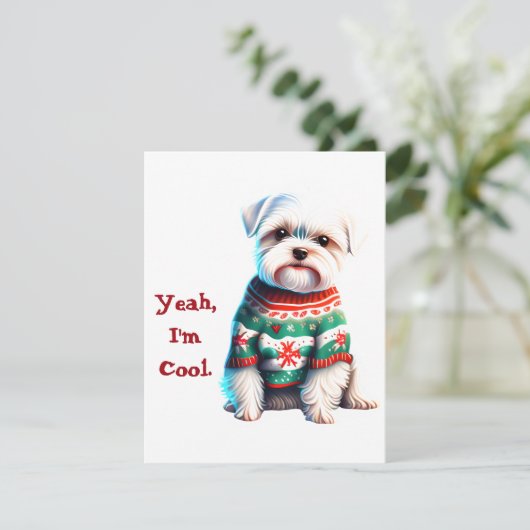 醜おもしろいいセータークリスマスカードのマルチーズ シーズンカード (スタンド正面)