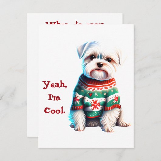 醜おもしろいいセータークリスマスカードのマルチーズ シーズンカード (正面/裏面)