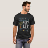 醜おもしろいいハヌカーのセーターが点灯(ユダヤ教)メノラー Tシャツ (正面フル)